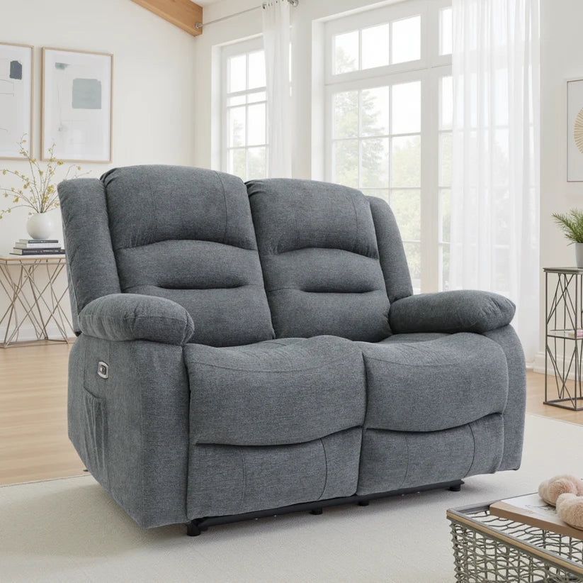 Alva Electric Recliner Fabric Sofa Graphite 1, 2 or 3 Seater
