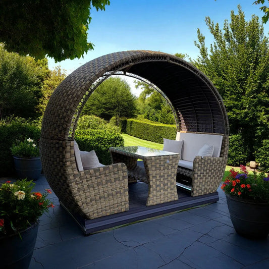 Elmont Rattan Sliding Garden Seating Set With Cushions